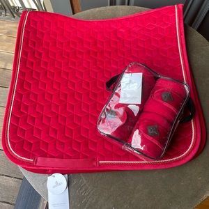 NWT Kentucky Horseware Red Velvet Dressage Set - Pad & Polos